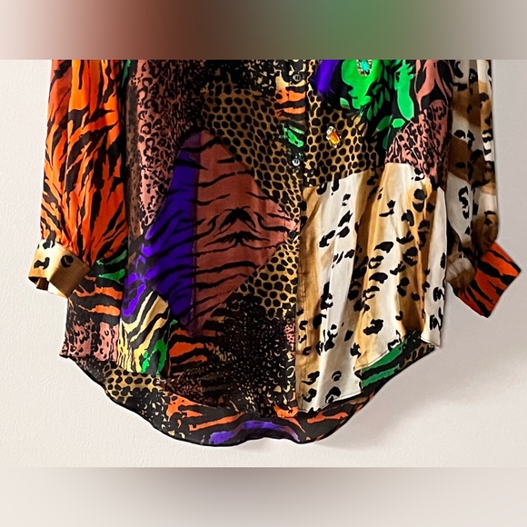 Judith Ann vintage NWT animal print button down hi lo semi sheer Silk blouse, M - Picture 7 of 16